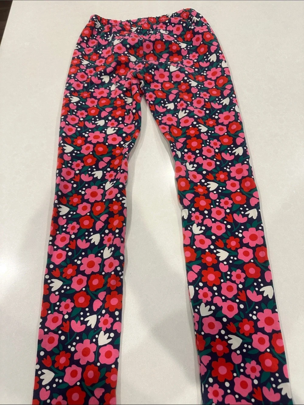 Hanna Andersson Navy Floral Leggings with Pink & Red Blooms